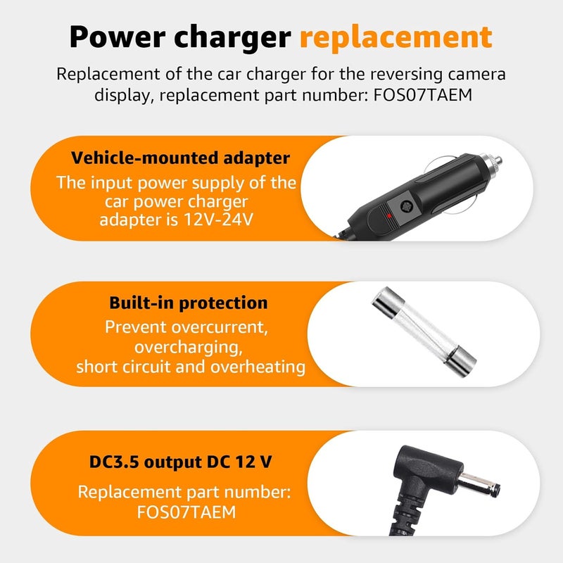 Hodeoo Replacement for Furrion Backup Camera Power Cord - DC Car Charger Adapter for FOS07TADS Vision S Monitors & FOS48TA-BL Displays | Replacement for OEM Furrion Power Cord - Image 4